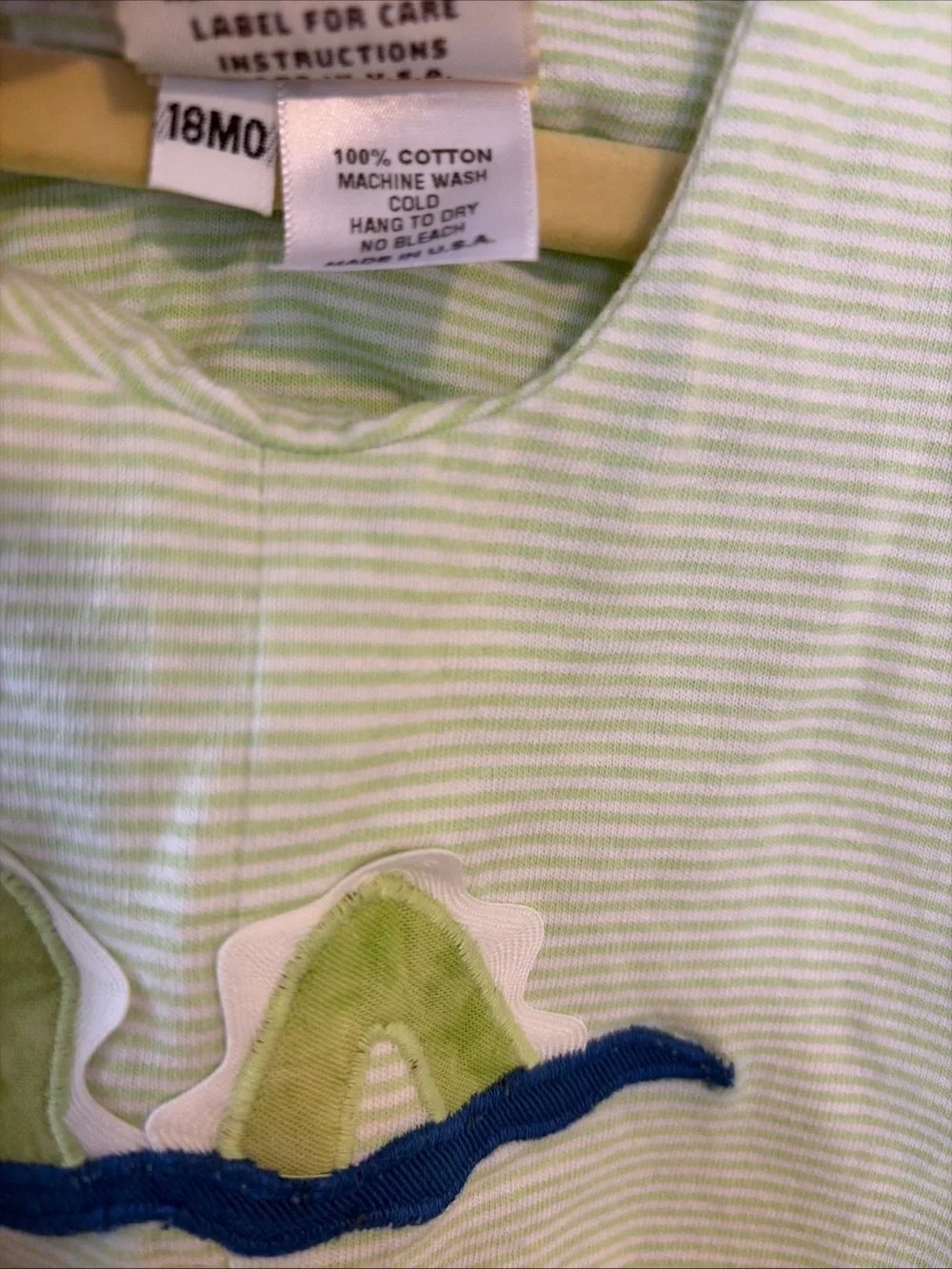 Toddler Knit Jon Jon Green Stripe Romper 18 Mo USA Made Loch Ness Dino Unisex